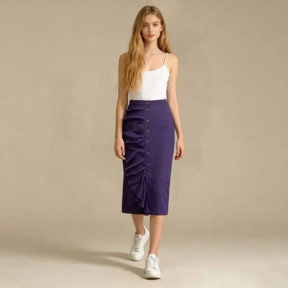 NWOT BCBGmaxazria Ruffle Midi Skirt Women's Size M Purple